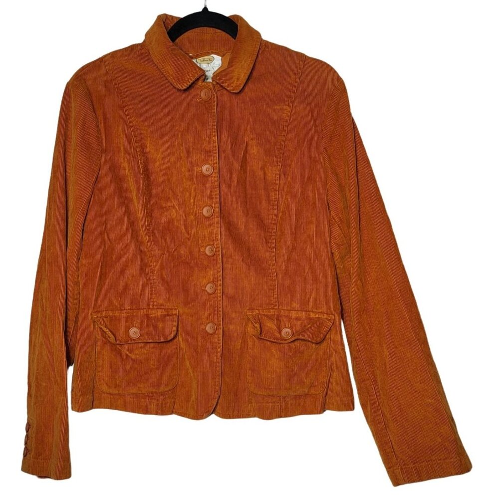 Talbots Women Orange Corduroy Button Blazer Jacket 12 Stretch Gilmore‎ Girls